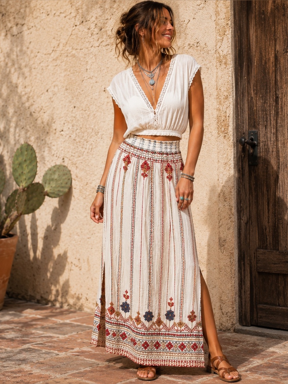 Johnny Was Frédérique Side Slit Linen Maxi Skirt White Embroidered Boho M - Picture 10 of 10